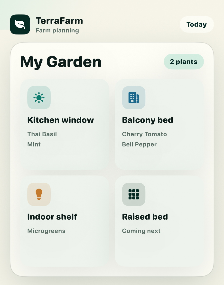 TerraFarm garden planning screen
